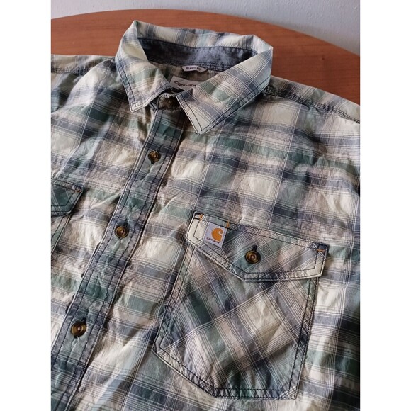 Carhartt Shirt Mens XXL Plaid Relaxed Fit Short Sleeve Casual Button Up Pockets - Picture 2 of 9